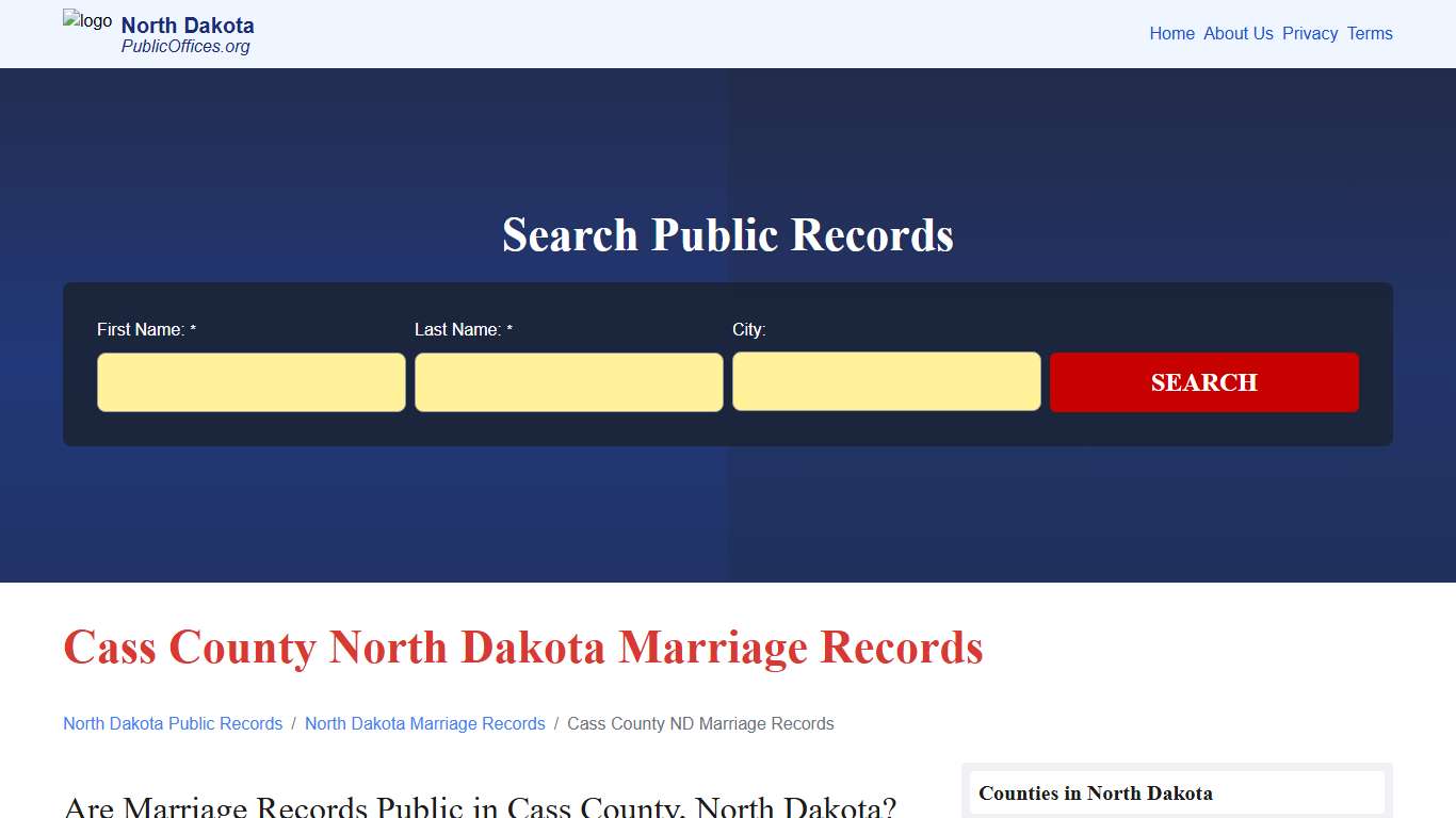 Cass County, ND Marriage Records Search – PublicOffices.org
